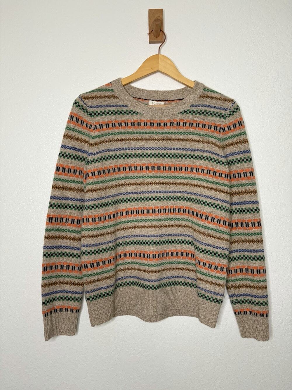 J. Crew Fair Isle Crewneck Sweater Wool Size Medium Preppy Eclectic Grandpa